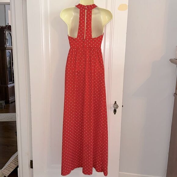 Vtg 70s Kelly Arden Red Polka Dot Polyester Halter Maxi Dress/Matching Jacket - Picture 6 of 11